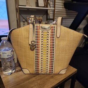 Brighton bag STRAW MICHAELA ANDALUSIA, BRAIDED COLORED LEATHER LARGE TOTE PURSE